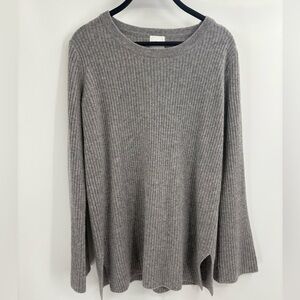 Madeleine Thompson Gray Ribbed Cashmere Sweater Medium Slit Hem Pullover small
